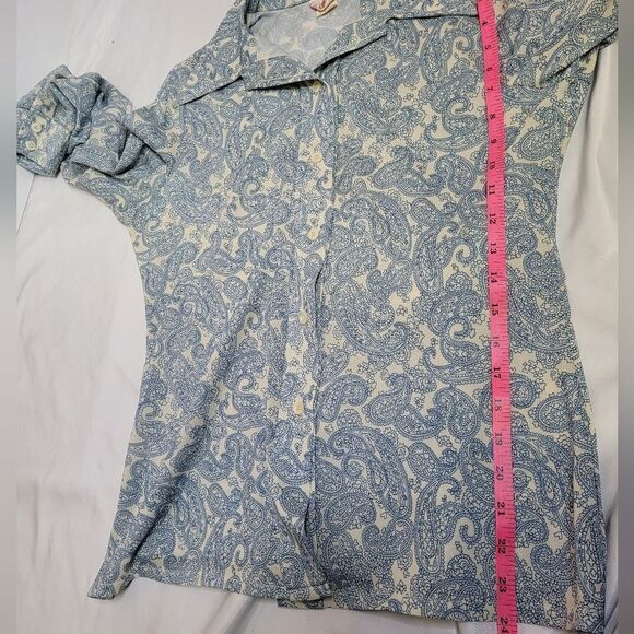 VINTAGE 70s‎ blue paisley pointed disco collar button up shirt M - Picture 8 of 8